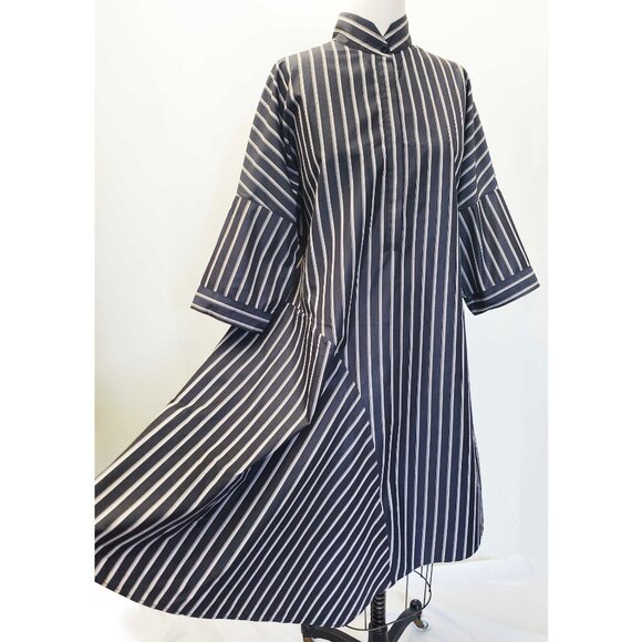 AKRIS PUNTO Womens Striped Asymmetric Insert Shirtdress Dress Charcoal 14 - Picture 12 of 12